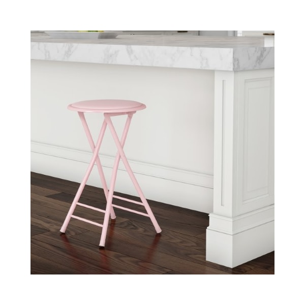 Hastings Home 24-inch Folding Round Stool Heavy Duty, Collapsible Padded with 300 Pound Limit for Home (Pink) 620056LPW - main